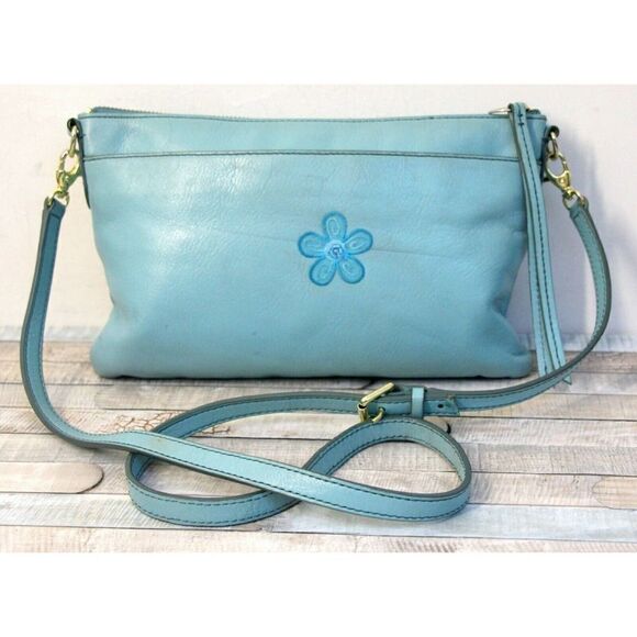 Fossil EMBROIDERED BLUE GENUINE LEATHER CROSSBODY SHOULDER BAG MESSENGER BAG - Picture 3 of 10